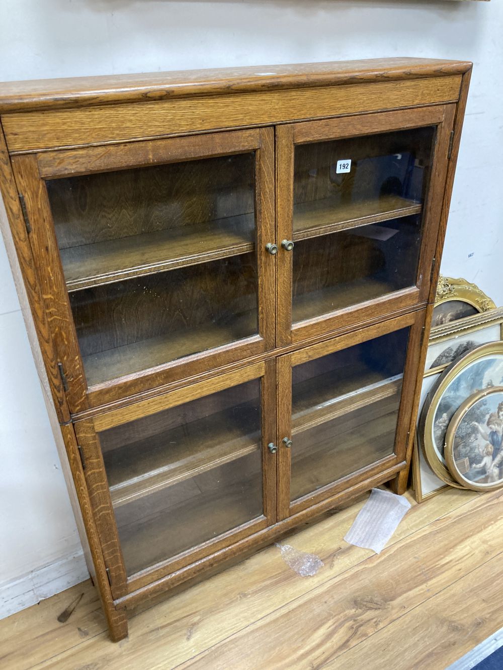 A Minty glazed oak two section bookcase, width 87cm depth 19cm height 113cm